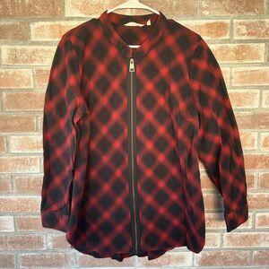 Soft Surroundings Zip Up Buffalo Plaid Shirt Women's XL Red Black